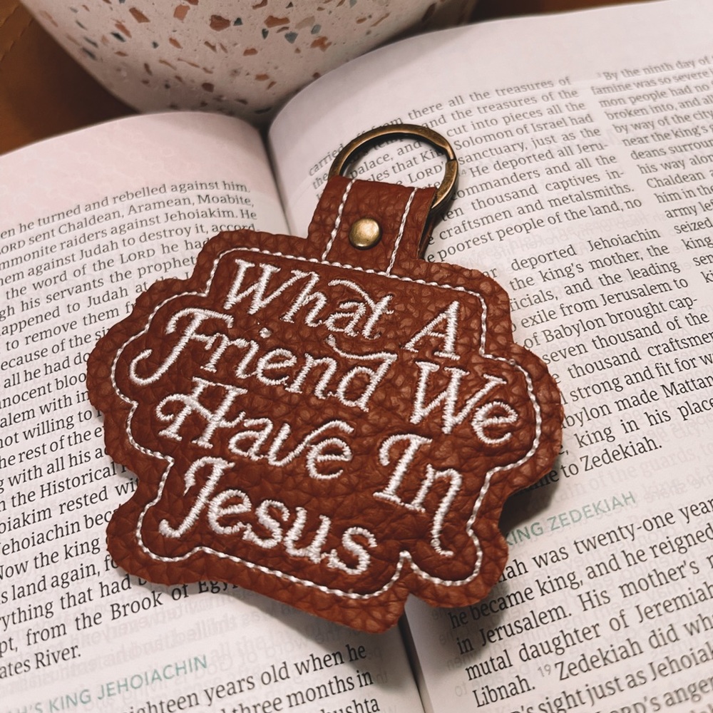 What a Friend We Have in Jesus Faux Leather Keychain | Jesus Keychain